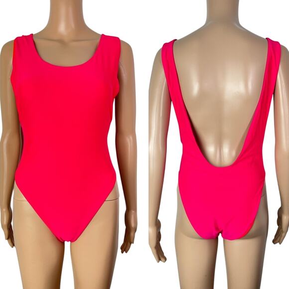 Aerie Super Scoop Pink Plunging Back One Piece Swimsuit - Picture 11 of 11